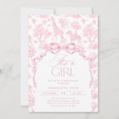 Toile de Jouy Pink Safari animals女の子 招待状 (正面)