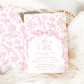 Toile de Jouy Pink Safari animals女の子 招待状