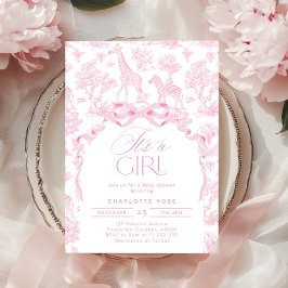 Toile de Jouy Pink Safari animals女の子 招待状