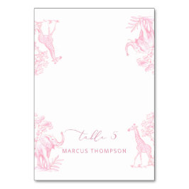 Toile de Jouy Pink Safari animals place cards テーブルナンバー