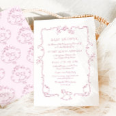 Toile de Jouy rocking horse Pink Baby Girl shower 招待状