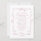 Toile de Jouy rocking horse Pink Baby Girl shower 招待状 (正面)