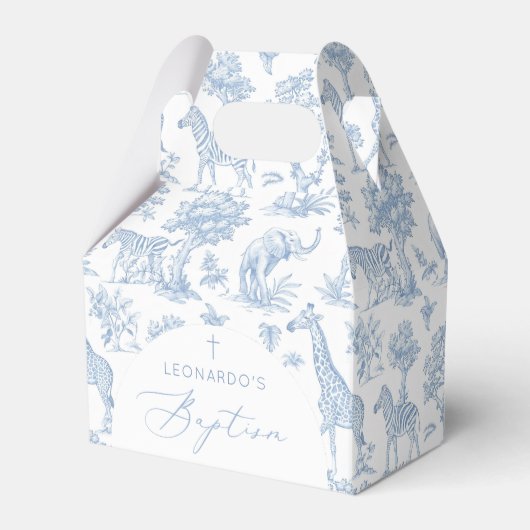 Toile de Jouy Safari animals dusty blue Baptism フェイバーボックス (正面サイド)
