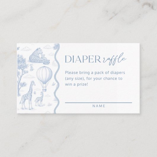 Toile De Jouy Safari Baby Shower Diaper Raffle 名刺 (正面)