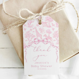 Toile de Jouy Safari Baby shower pink thank you ギフトタグ