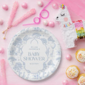 Toile De Jouy Safari Blue Baby Shower Paper Plates ペーパープレート (パーティー)
