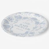 Toile De Jouy Safari Blue Baby Shower Paper Plates ペーパープレート (アングル)