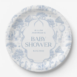 Toile De Jouy Safari Blue Baby Shower Paper Plates ペーパープレート