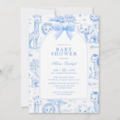 Toile De Jouy Safari Blue Boy Baby Shower 招待状 (正面)