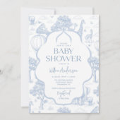 Toile De Jouy Safari Blue Boy Baby Shower 招待状 (正面)