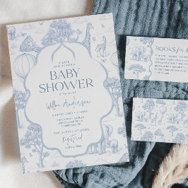 Toile De Jouy Safari Blue Boy Baby Shower 招待状
