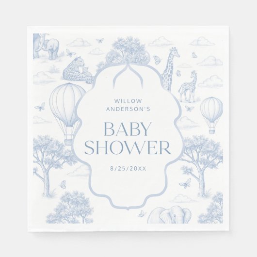 Toile De Jouy Safari Blue Boy Baby Shower Napkins スタンダードランチョンナプキン (正面)