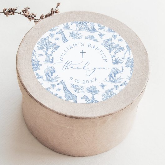 Toile de Jouy Safari Boy Baptism Thank you ラウンドシール
