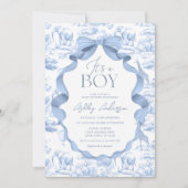 Toile de Jouy Safari It's a Boy Baby Shower 招待状 (正面)