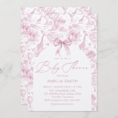 Toile de Jouy Safari Pink Bow Baby shower 招待状 (正面/裏面)