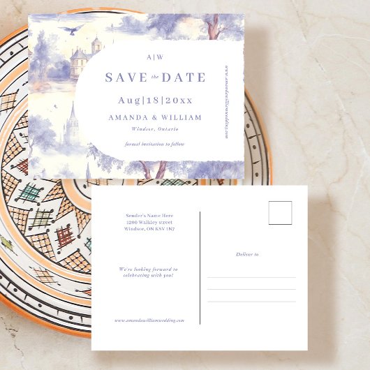 Toile de jouy Save the Date Post Card ポストカード