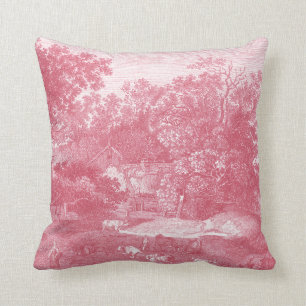 Toile de Jouy Shabbyのピンクの牧歌的な景色 クッション