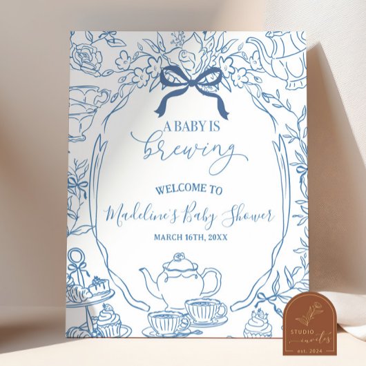 Toile de Jouy Tea Baby Showerウェルカムサイン ポスター