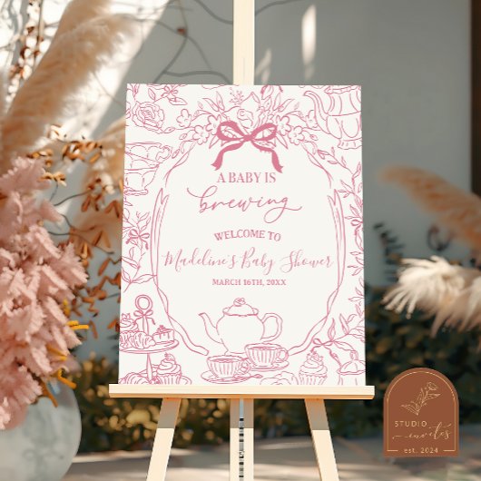 Toile de Jouy Tea Baby Shower Welcome Sign ポスター