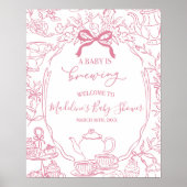 Toile de Jouy Tea Baby Shower Welcome Sign ポスター (正面)