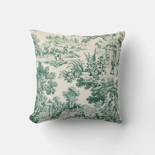 Toile de Jouy verte クッション (正面)