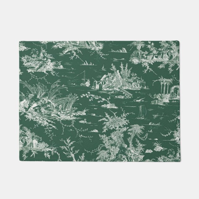 Toile de Jouy verte ドアマット (正面)