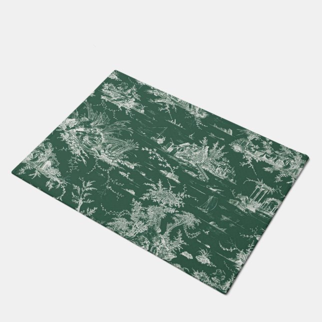 Toile de Jouy verte ドアマット (アングル)