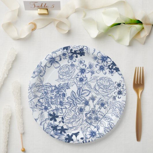 Toile-De-Jouy Vintage French Pattern Wedding  ペーパープレート (ウェディング)