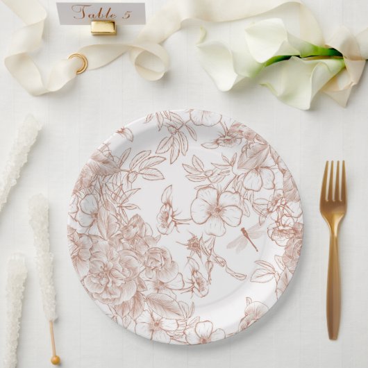 Toile-De-Jouy Vintage French Pattern Wedding  ペーパープレート (ウェディング)