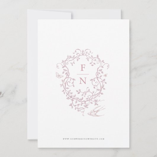 Toile de Jouy Wedding日付を保存するダスティピンク セーブザデート (裏面)