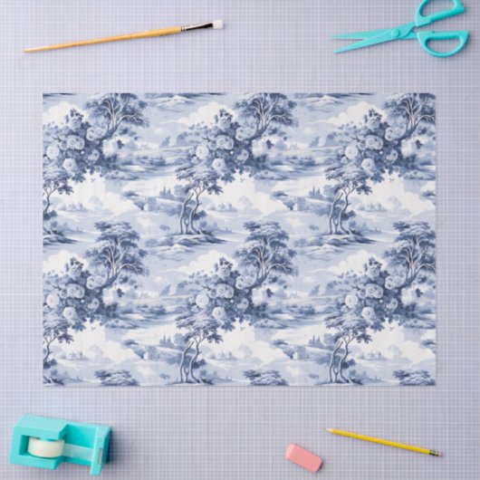 Toile du Jouy Blue Faux French  薄葉紙 (クラフト)