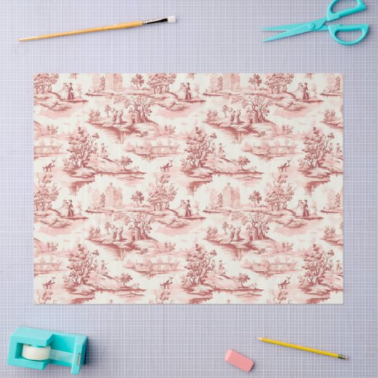 Toile du Jouy Red Faux French  薄葉紙 (クラフト)