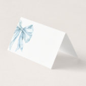 Toile Dusty Blue Bow bridal shower place card (正面)