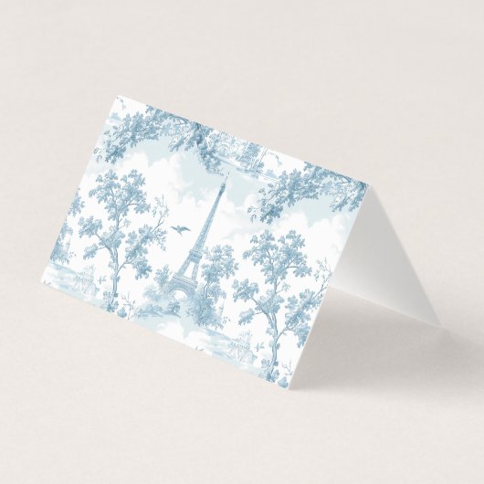 Toile Dusty Blue Bow bridal shower place card (裏面)