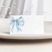 Toile Dusty Blue Bow bridal shower place card