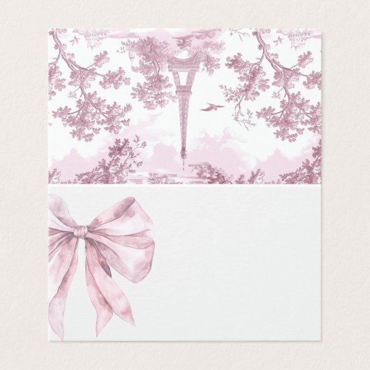 Toile Dusty pink Bow bridal shower place cards (外部フラット)