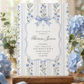 Toile Floral Blue Chinoiserie Bow Cross Baptism 招待状