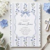 Toile Floral Blue Chinoiserie Bow Cross Baptism 招待状