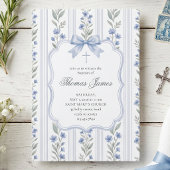 Toile Floral Blue Chinoiserie Bow Cross Baptism 招待状