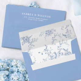Toile French Dusty Blue Wedding Envelope 封筒