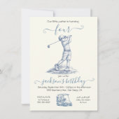 Toile Golf Boy Birthday Party Invitation 招待状 (正面)
