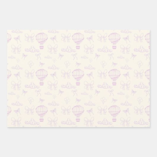 Toile Hot Air-Balloon And Bows Seamless Pattern ラッピングペーパーシート (正面)