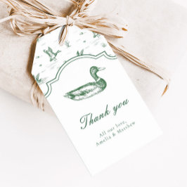 Toile Mallard Duck Neutral Baby Shower Favor ギフトタグ