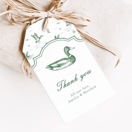 Toile Mallard Duck Neutral Baby Shower Favor ギフトタグ