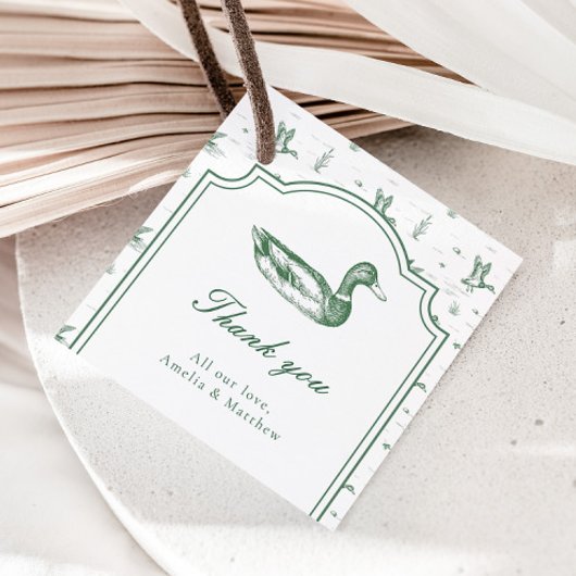 Toile Mallard Duck Neutral Baby Shower Favor フェイバータグ