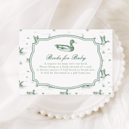 Toile Mallard Duck Neutral Gingham Baby Shower エンクロージャーカード