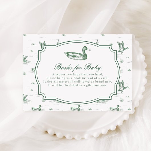 Toile Mallard Duck Neutral Gingham Baby Shower エンクロージャーカード