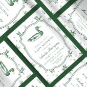 Toile Mallard Duck Neutral Gingham Baby Shower 招待状