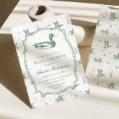 Toile Mallard Duck Neutral Gingham Baby Shower 招待状