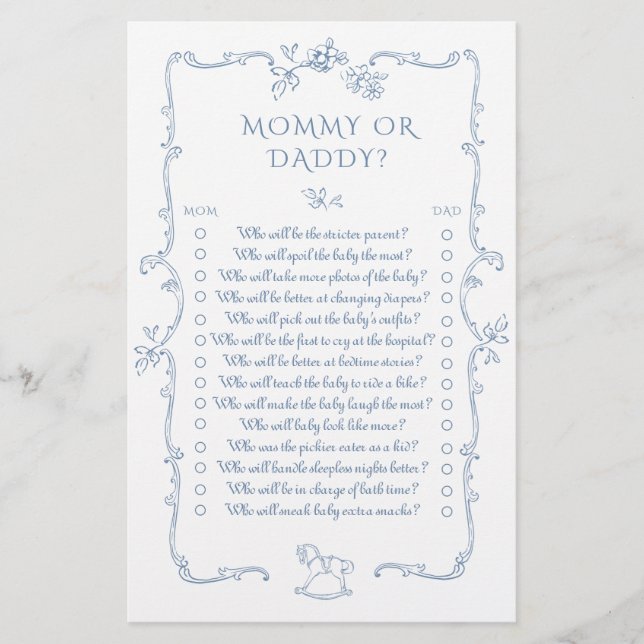 Toile mommyまたはフランスのDaddy baby showerゲーム (正面)